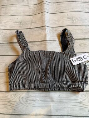 GIGI C Black and White Pinstripe Cropped Tank